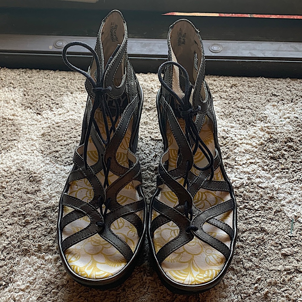 Wedge Sandler Pewter color by Fly London